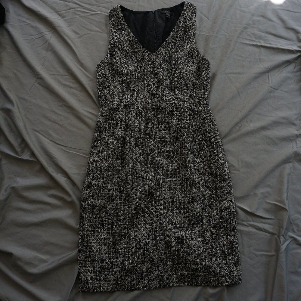 J Crew Professional Tweed V Neck Midi Dress